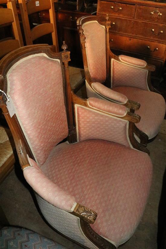 Pair of French walnut fauteuils, H.3ft 3in.(-)